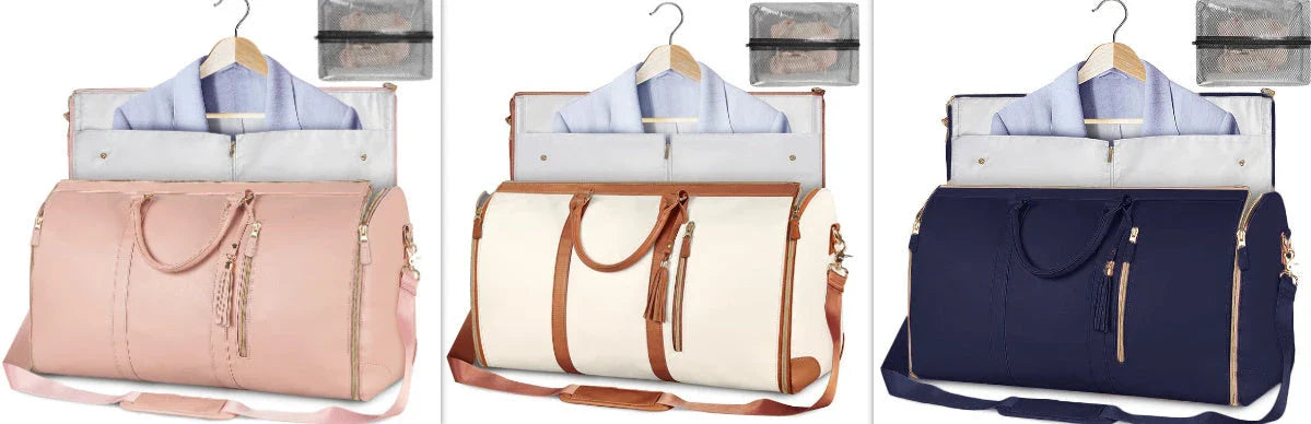 Versatile travel duffel bag for women with waterproof and foldable design, available in various color options
