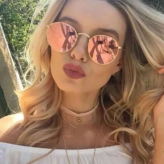 Women's retro metal sunglasses with round frame in gold and silver options