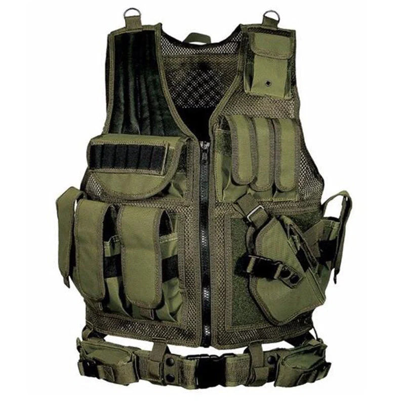 Durable tactical vest for military and outdoor activities with multiple pockets and adjustable straps