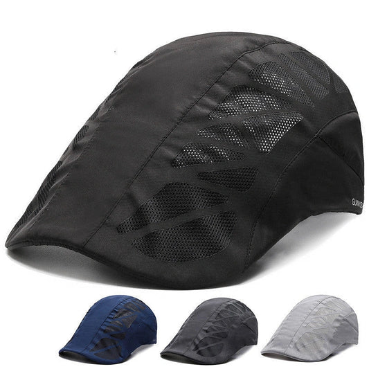 Breathable mesh beret hat in black, grey, dark grey, and navy blue for summer wear