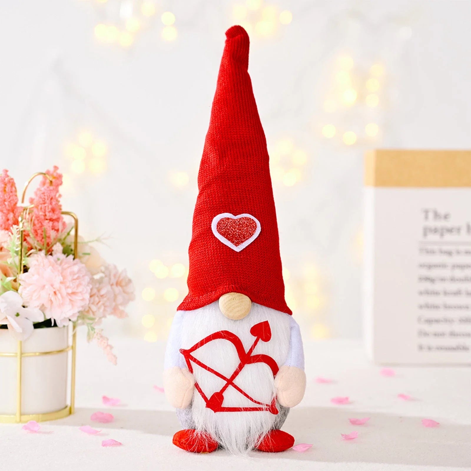 Plush gnome decorations in Cupid-inspired and romantic designs for Valentine's Day and holiday decor