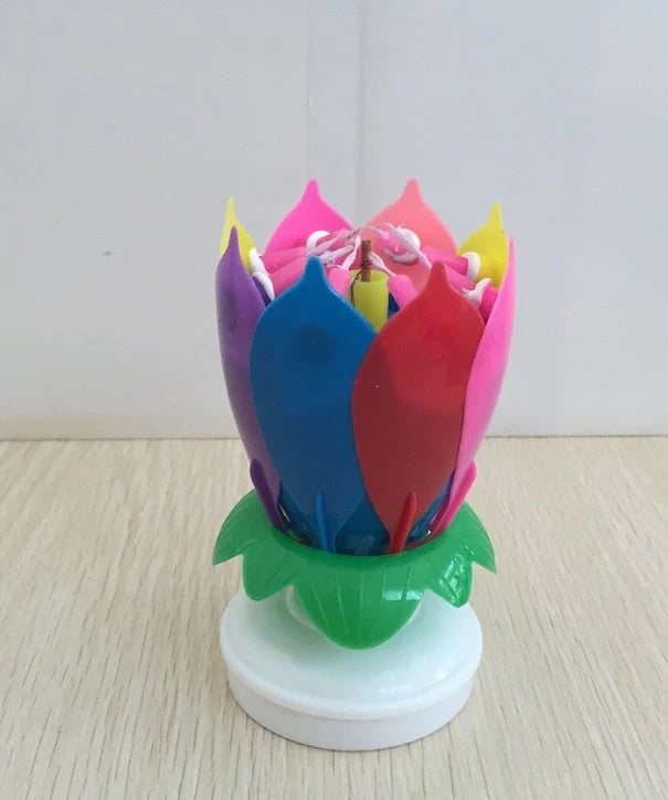 Musical Lotus Candles in various colours, showcasing the elegant lotus design and music feature