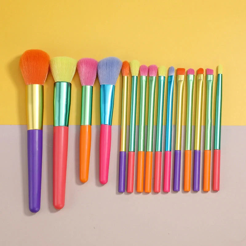 15-piece multicolour makeup brush set with man-made fibre bristles