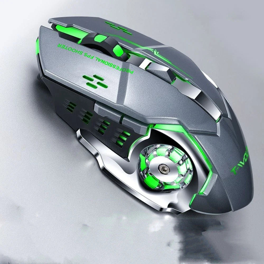 Wireless 2.4GHz optical gaming mouse with 2400 DPI precision, 6 programmable keys, and vibrant backlit design