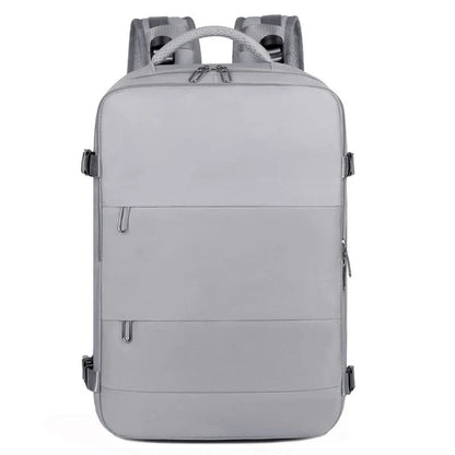 Spacious women's travel backpack with dry and wet compartments, waterproof construction, and comfortable air-cushioned harness