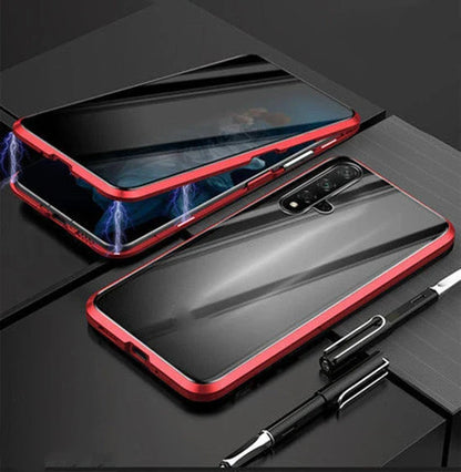 Sleek magnetic privacy phone case with tempered glass protection, compatible with various iPhone models