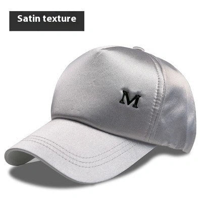 Women's baseball cap with sequined letters and satin labels in various colours
