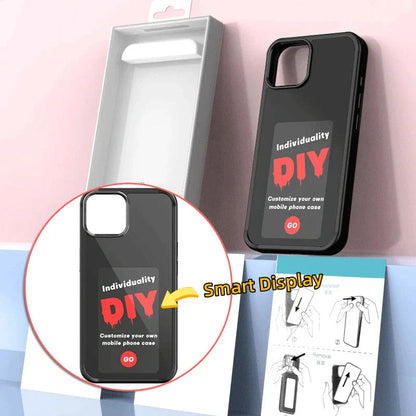 A customizable phone case with an e-ink display that allows users to wirelessly project their preferred images.
