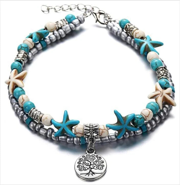 Starfish design zinc alloy anklet for women, perfect for beach outings