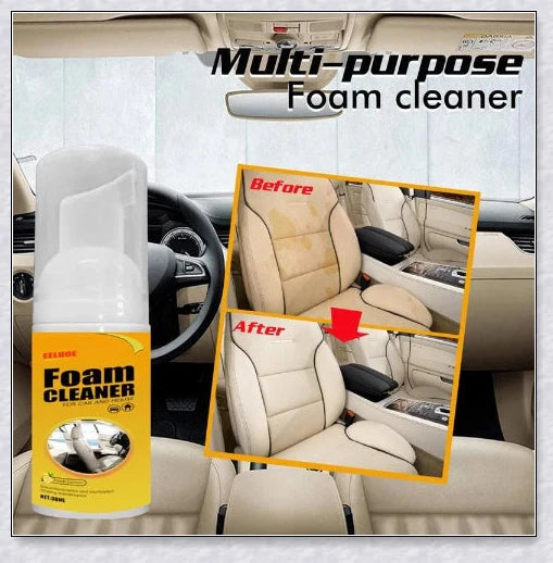 Multifunctional foam cleaner for car interiors, effectively removes dirt, grime and stains from upholstery, carpets and dashboards