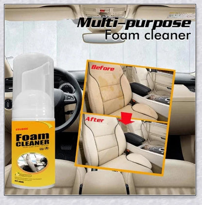 Multifunctional foam cleaner for car interiors, effectively removes dirt, grime and stains from upholstery, carpets and dashboards