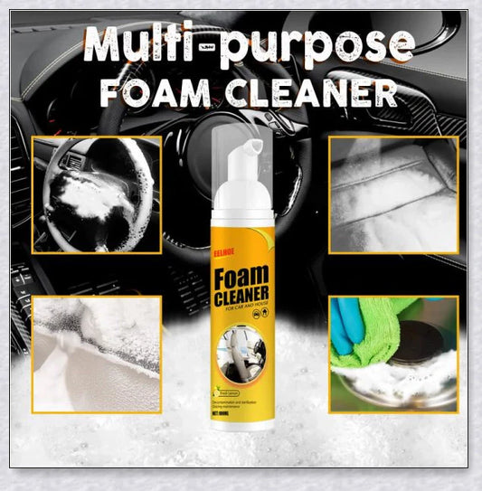 Multifunctional foam cleaner for car interiors, effectively removes dirt, grime and stains from upholstery, carpets and dashboards