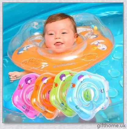 A baby float neck ring with a double airbag design, leakproof air mouth, and adjustable safety lock for secure and comfortable water activities.