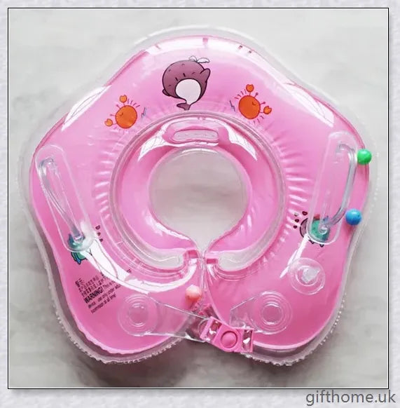 A baby float neck ring with a double airbag design, leakproof air mouth, and adjustable safety lock for secure and comfortable water activities.