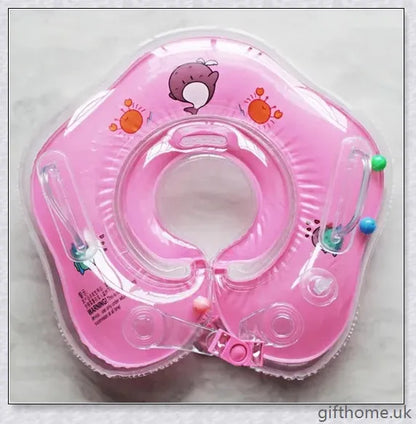 A baby float neck ring with a double airbag design, leakproof air mouth, and adjustable safety lock for secure and comfortable water activities.