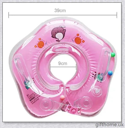 A baby float neck ring with a double airbag design, leakproof air mouth, and adjustable safety lock for secure and comfortable water activities.
