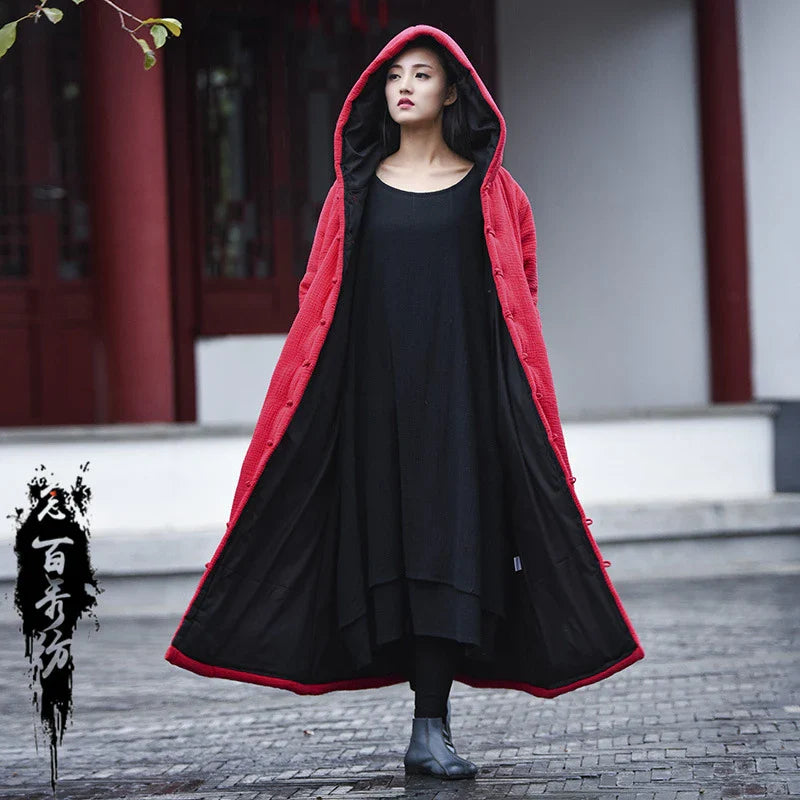 A cosy and enchanting hooded retro witch robe made with luxurious imitation silk and durable double-layer wrinkle cloth