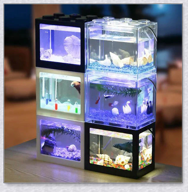 Mini Block Aquarium - Stackable acrylic fish tanks with customisable lighting for small freshwater fish