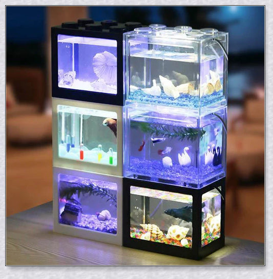 Mini Block Aquarium - Stackable acrylic fish tanks with customisable lighting for small freshwater fish