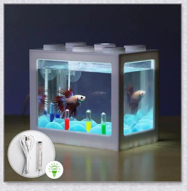 Mini Block Aquarium - Stackable acrylic fish tanks with customisable lighting for small freshwater fish