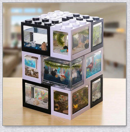 Mini Block Aquarium - Stackable acrylic fish tanks with customisable lighting for small freshwater fish