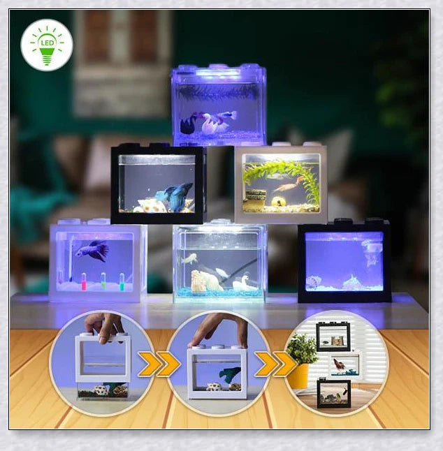 Mini Block Aquarium - Stackable acrylic fish tanks with customisable lighting for small freshwater fish