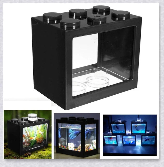 Mini Block Aquarium - Stackable acrylic fish tanks with customisable lighting for small freshwater fish
