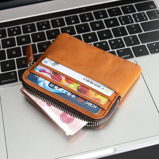 Premium leather horizontal wallet in a retro style, made from first-layer cowhide for exceptional durability and quality