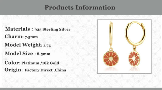 925 Sterling Silver Gold Orange Fruit Drop Earring with zircon and turquoise stones