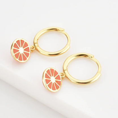 925 Sterling Silver Gold Orange Fruit Drop Earring with zircon and turquoise stones