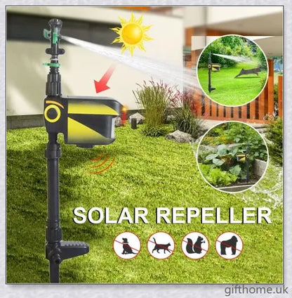 Garden Solar Scarecrow Motion Activated Water Animal Repellent Deterrent Sprinkler with adjustable spray coverage and flexible day/night detection