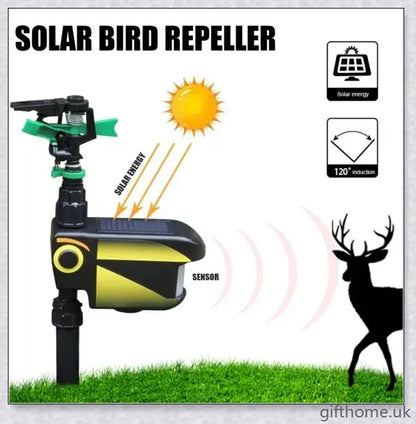 Garden Solar Scarecrow Motion Activated Water Animal Repellent Deterrent Sprinkler with adjustable spray coverage and flexible day/night detection