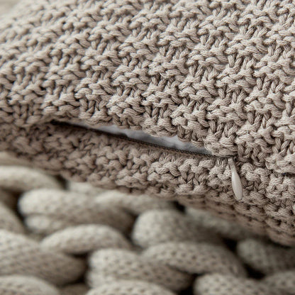 Handcrafted crochet cotton pillow cover in light green, featuring a cosy and elegant autumn-inspired design