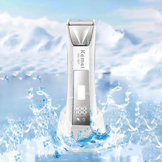 Groin Hair Trimmer for Men and Women - Precision Ceramic Blades, Built-in LED Light, IPX7 Waterproof Design