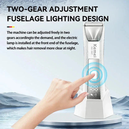 Groin Hair Trimmer for Men and Women - Precision Ceramic Blades, Built-in LED Light, IPX7 Waterproof Design