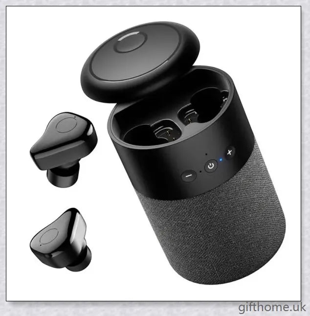 Bluetooth speaker with built-in headset in white and black colours, delivering immersive sound quality and hands-free convenience.
