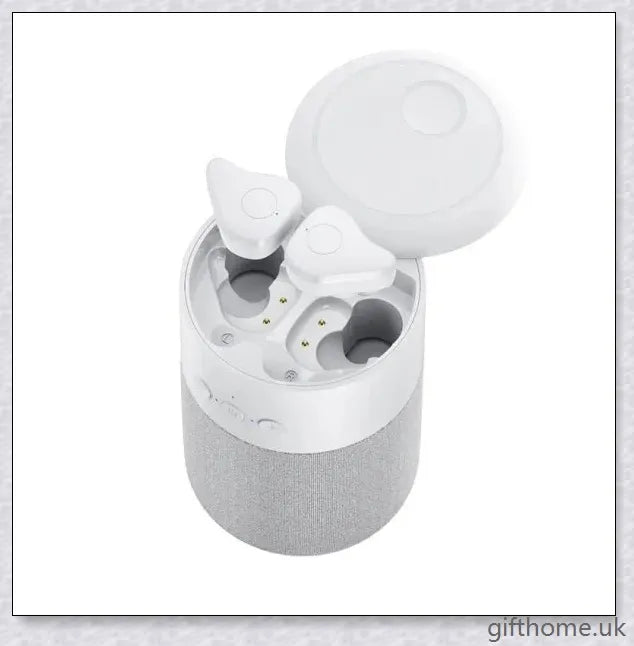 Bluetooth speaker with built-in headset in white and black colours, delivering immersive sound quality and hands-free convenience.