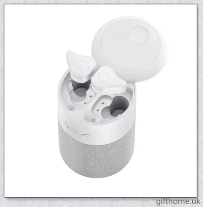 Bluetooth speaker with built-in headset in white and black colours, delivering immersive sound quality and hands-free convenience.