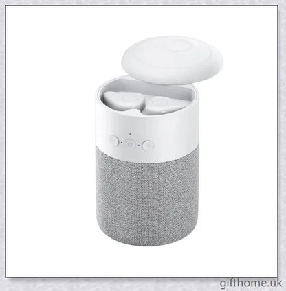 Bluetooth speaker with built-in headset in white and black colours, delivering immersive sound quality and hands-free convenience.