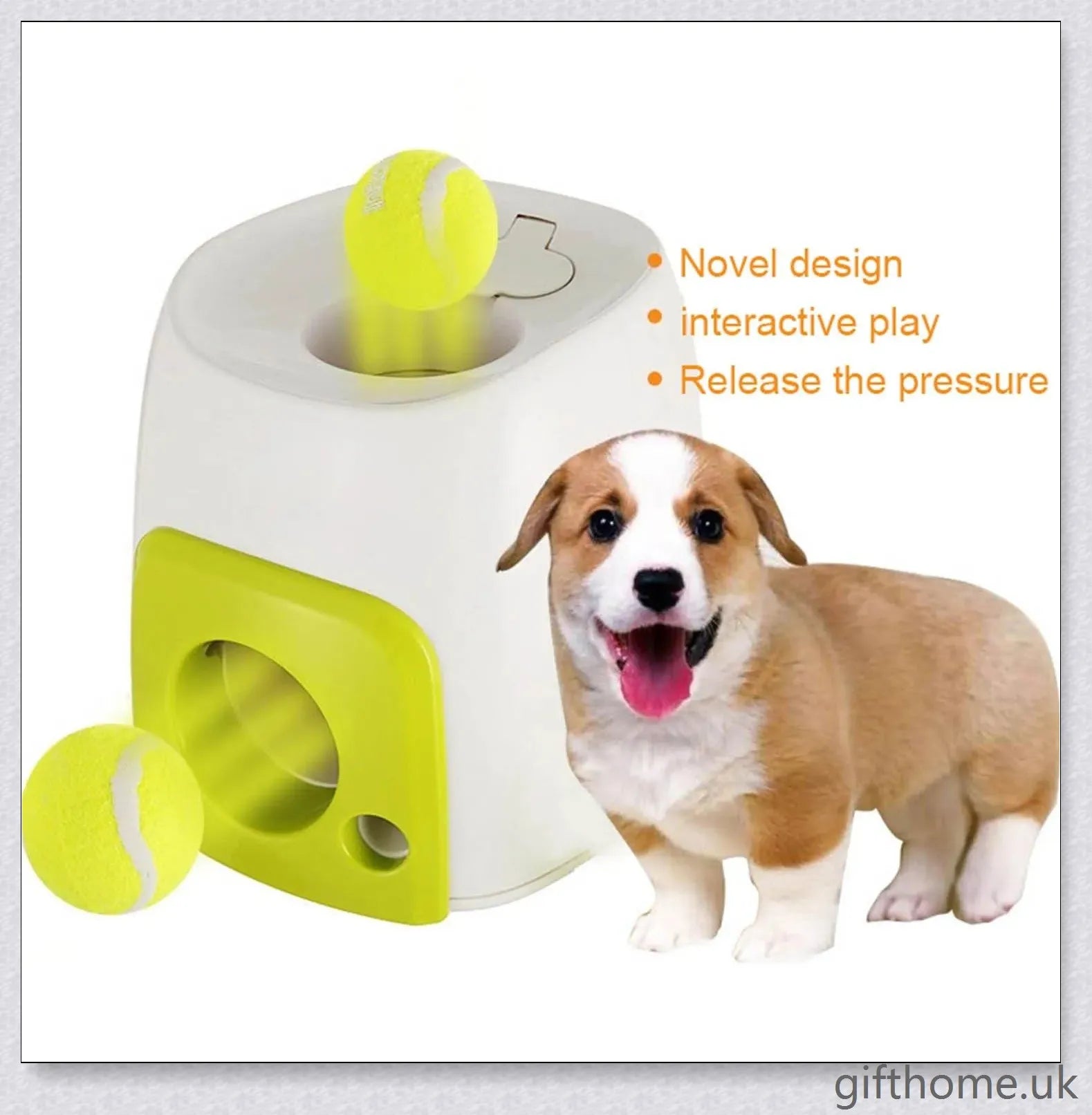 Automatic Dog Toy Ball Launcher with Adjustable Range and Included Tennis Balls for Interactive Play