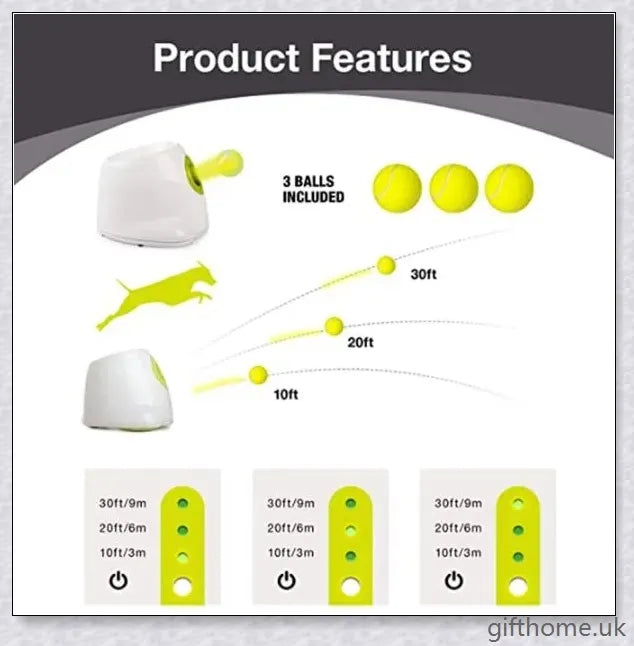 Automatic Dog Toy Ball Launcher with Adjustable Range and Included Tennis Balls for Interactive Play