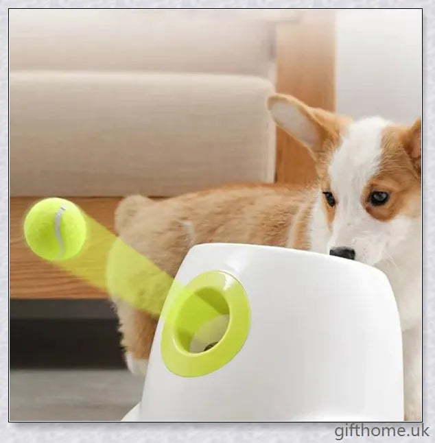 Automatic Dog Toy Ball Launcher with Adjustable Range and Included Tennis Balls for Interactive Play