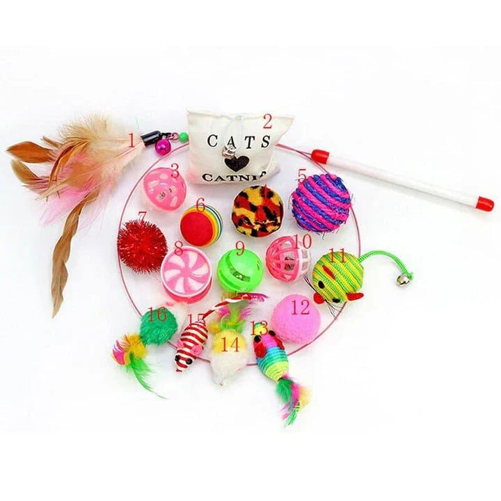 Feather Toy 16 Piece Set - Premium cat playtime collection with variety of interactive toys