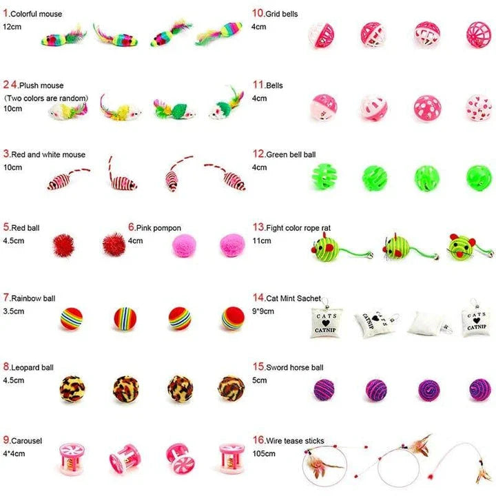 Feather Toy 16 Piece Set - Premium cat playtime collection with variety of interactive toys