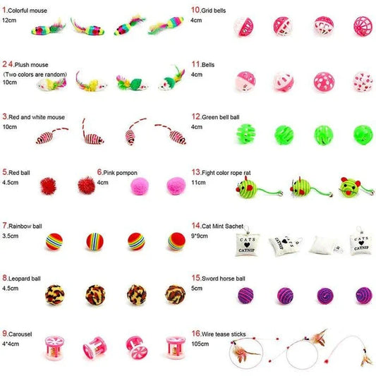 Feather Toy 16 Piece Set - Premium cat playtime collection with variety of interactive toys