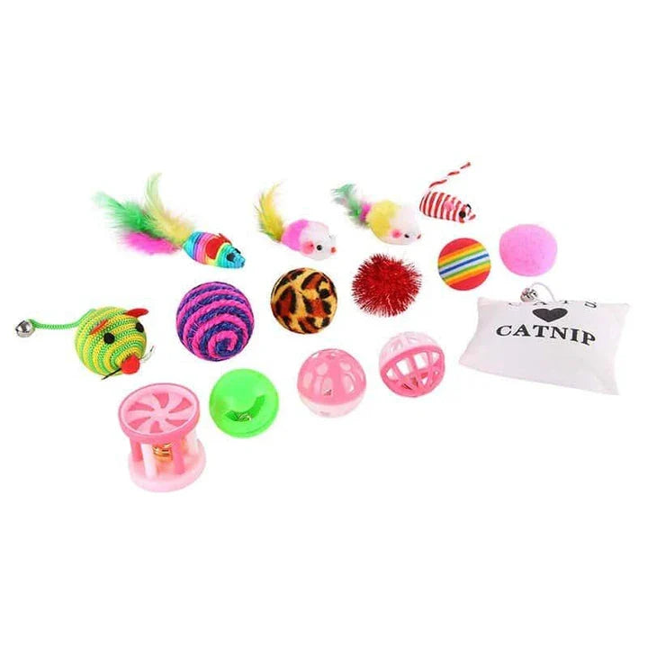 Feather Toy 16 Piece Set - Premium cat playtime collection with variety of interactive toys
