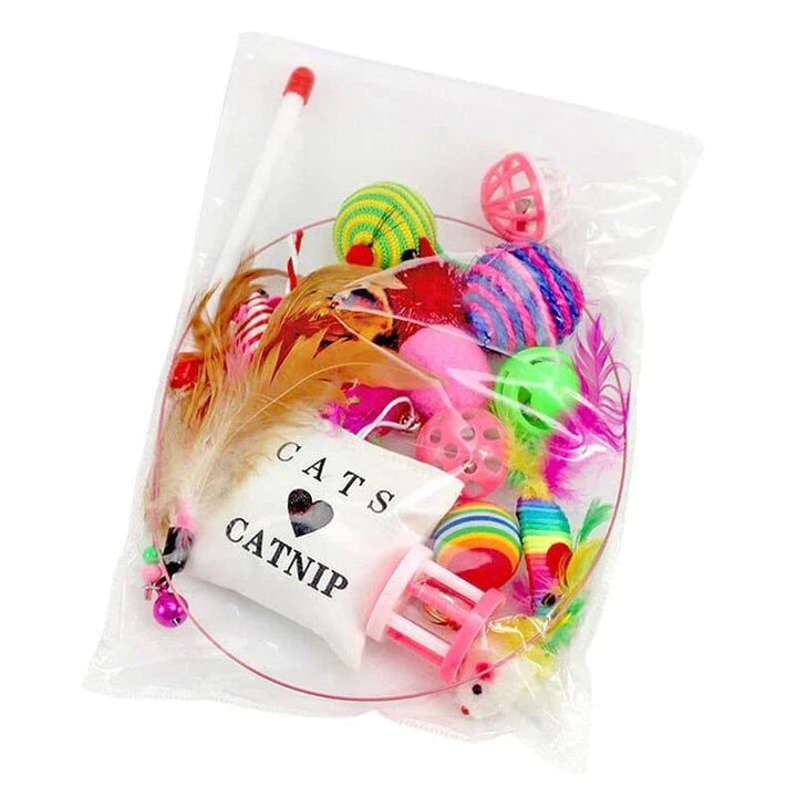 Feather Toy 16 Piece Set - Premium cat playtime collection with variety of interactive toys