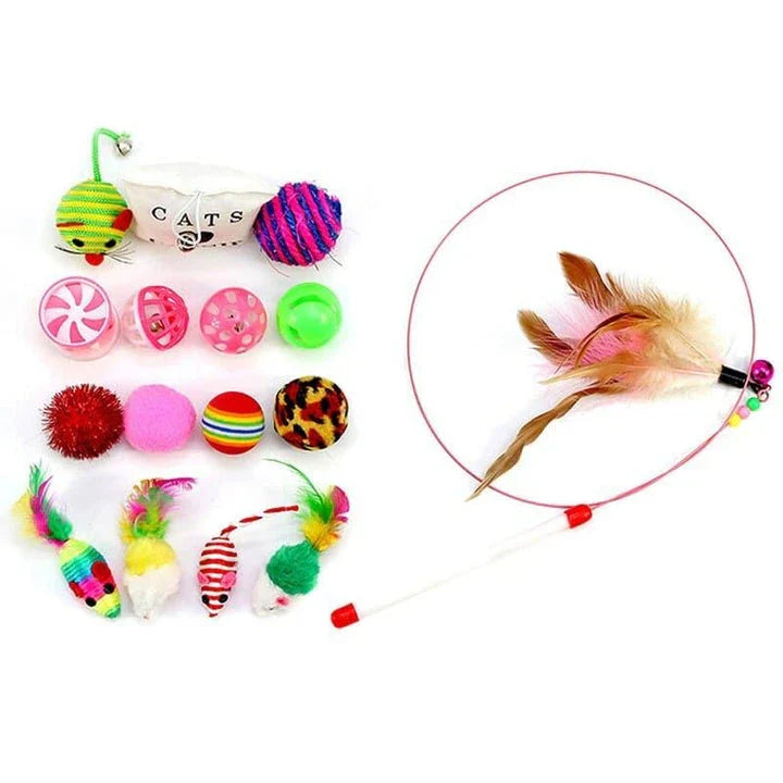 Feather Toy 16 Piece Set - Premium cat playtime collection with variety of interactive toys