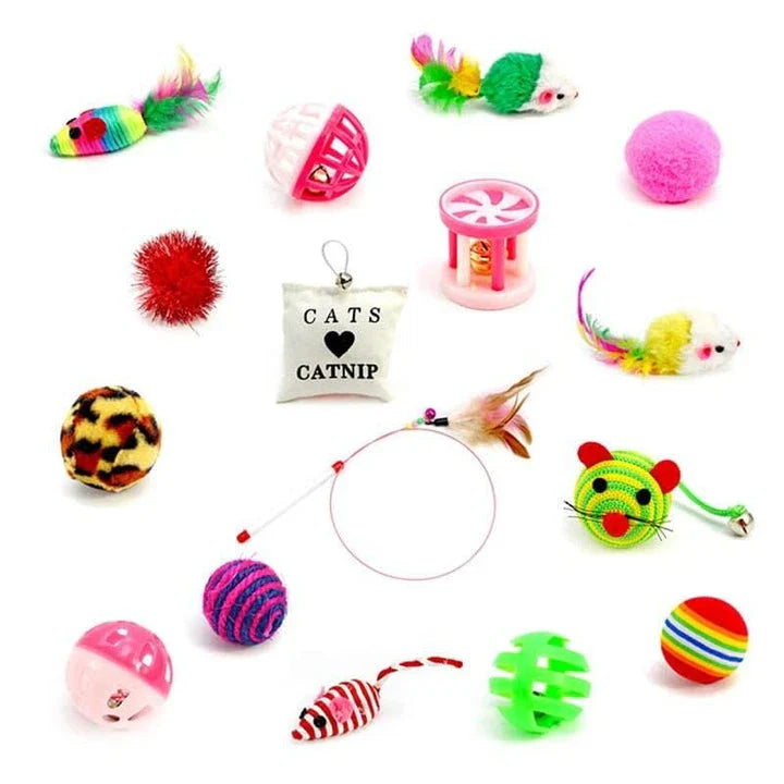 Feather Toy 16 Piece Set - Premium cat playtime collection with variety of interactive toys