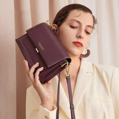 Elegant European-style leather crossbody bag for women in purple colour